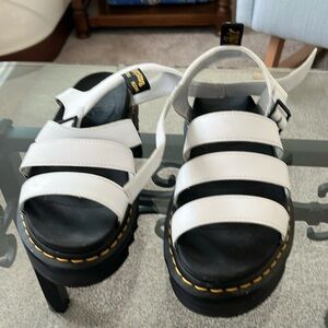 Dr. Martens White and Black Leather Platform Sandals